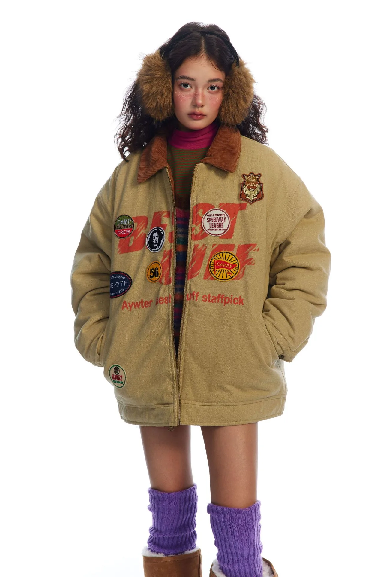 Jiayi Library Men's  New Winter Warm Cotton Coat American Vintage Washed Printed Couple's Cotton Coat Jacket display picture 3