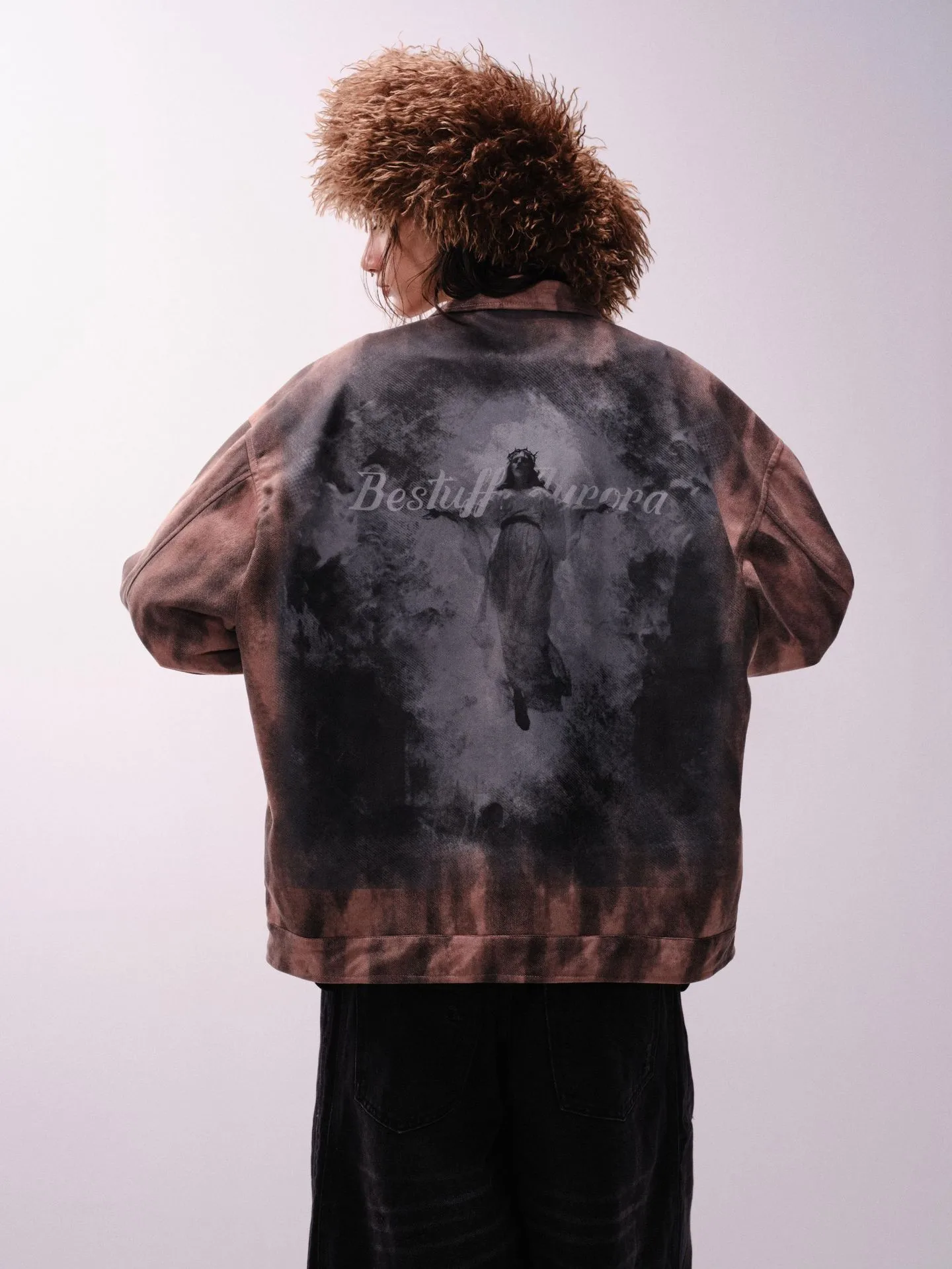 Jiayiku Men's  Spring New American Retro Diablo Graffiti Figure Suede Tooling Jacket Coat display picture 3