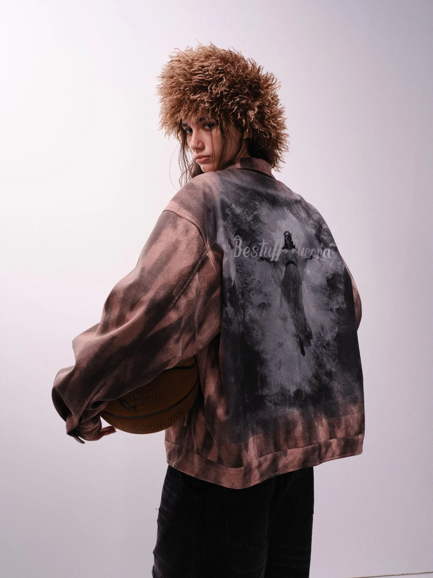 Jiayiku Men's  Spring New American Retro Diablo Graffiti Figure Suede Tooling Jacket Coat display picture 5
