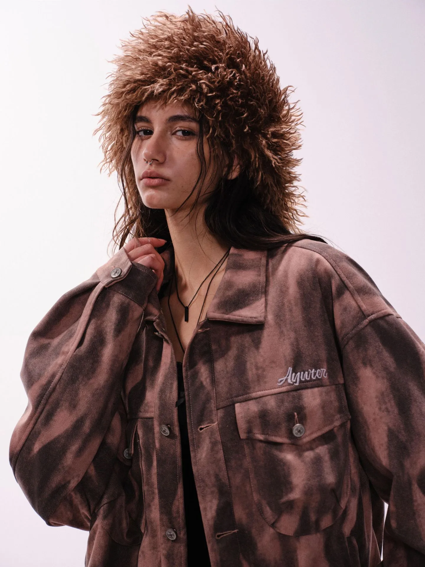 Jiayiku Men's  Spring New American Retro Diablo Graffiti Figure Suede Tooling Jacket Coat display picture 6