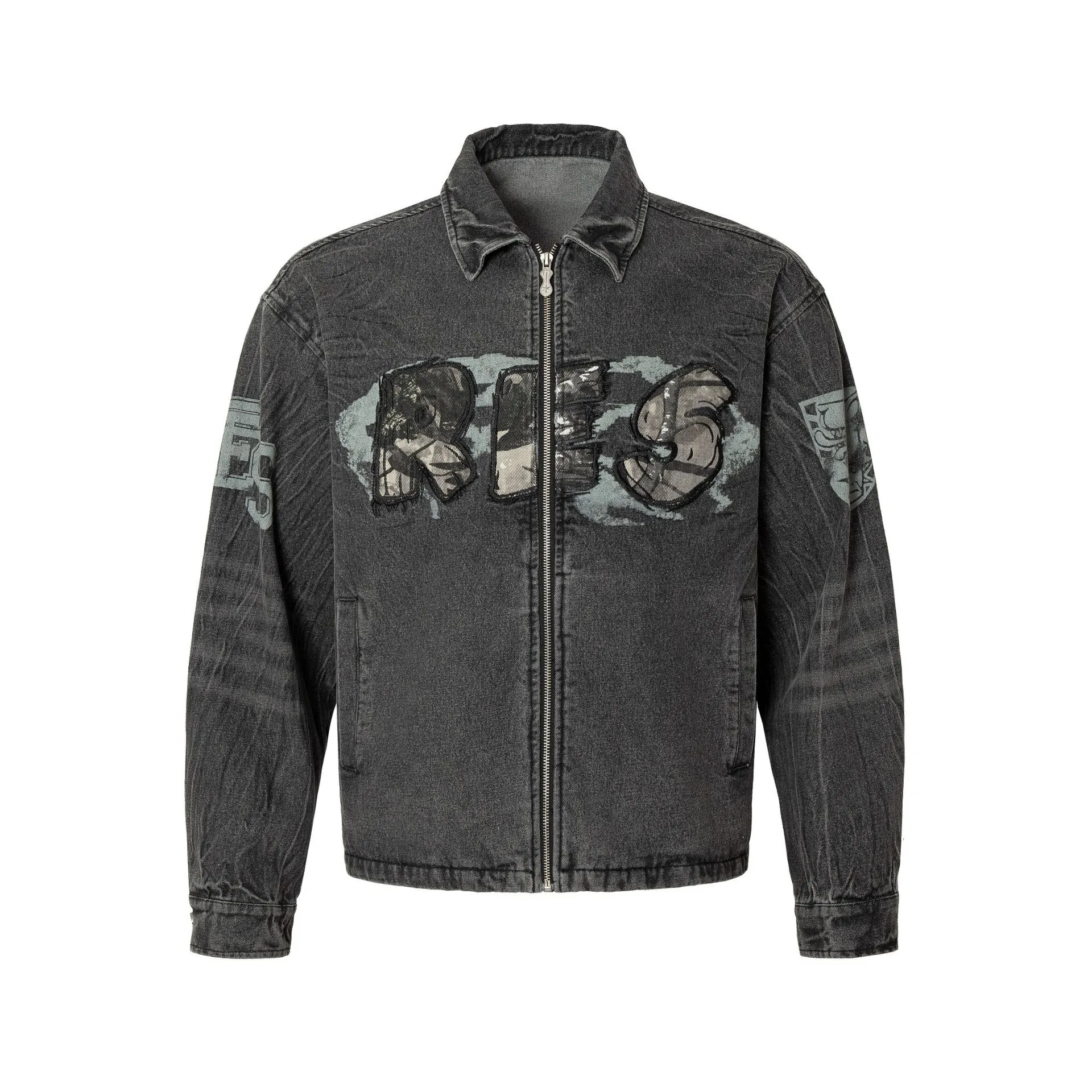 Jiayiku Men's  Spring New American Retro Camouflage Stitching Embroidered Denim Jacket Motorcycle Jacket display picture 21
