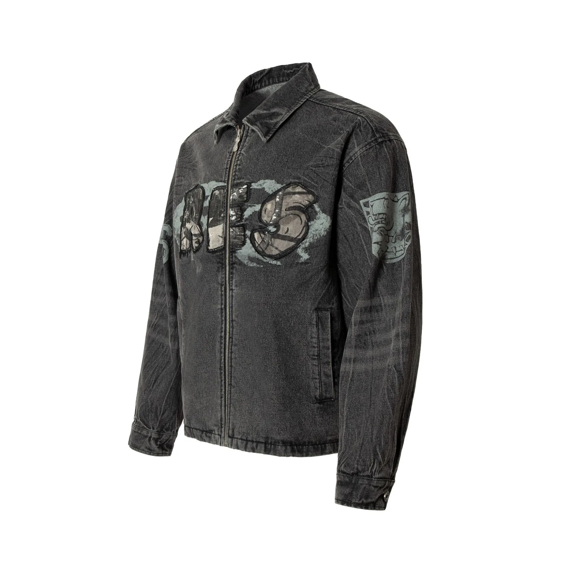 Jiayiku Men's  Spring New American Retro Camouflage Stitching Embroidered Denim Jacket Motorcycle Jacket display picture 22