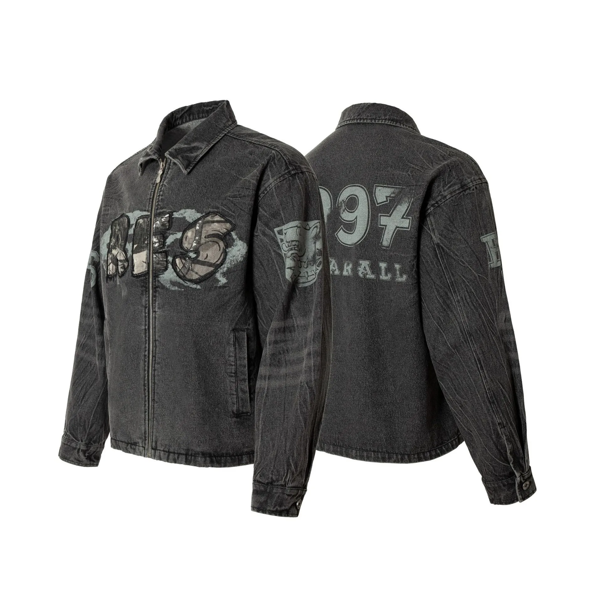 Jiayiku Men's  Spring New American Retro Camouflage Stitching Embroidered Denim Jacket Motorcycle Jacket display picture 20
