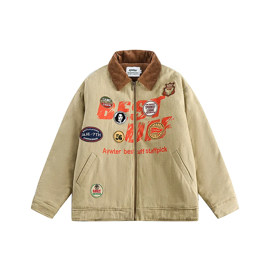 Jiayi Library Men's  New Winter Warm Cotton Coat American Vintage Washed Printed Couple's Cotton Coat Jacket display picture 22