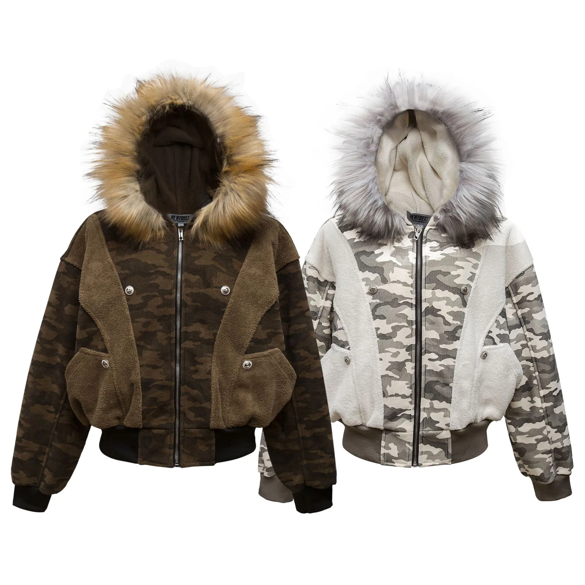Jiayiku Men's  New Winter Camouflage Cotton-padded Coat Coat American Trendy Contrast Color Stitching Plus Fluffy Collar Cotton-padded Coat display picture 1