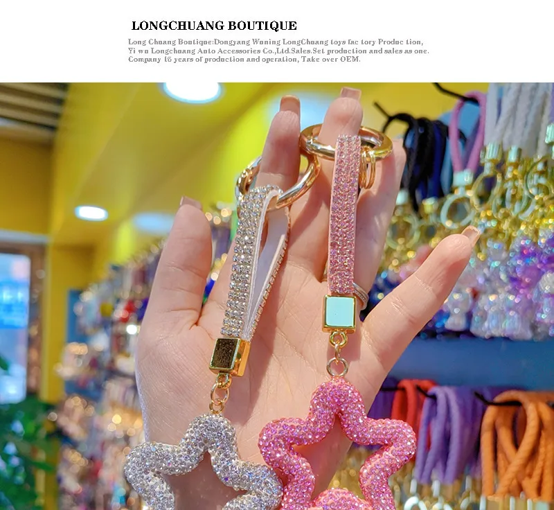 Pottery Clay Diamond Five-Pointed Star Car Chain Ring Lanyard Key Chain Pendant Couple Bag Hanging Small Gifts Wholesale display picture 1
