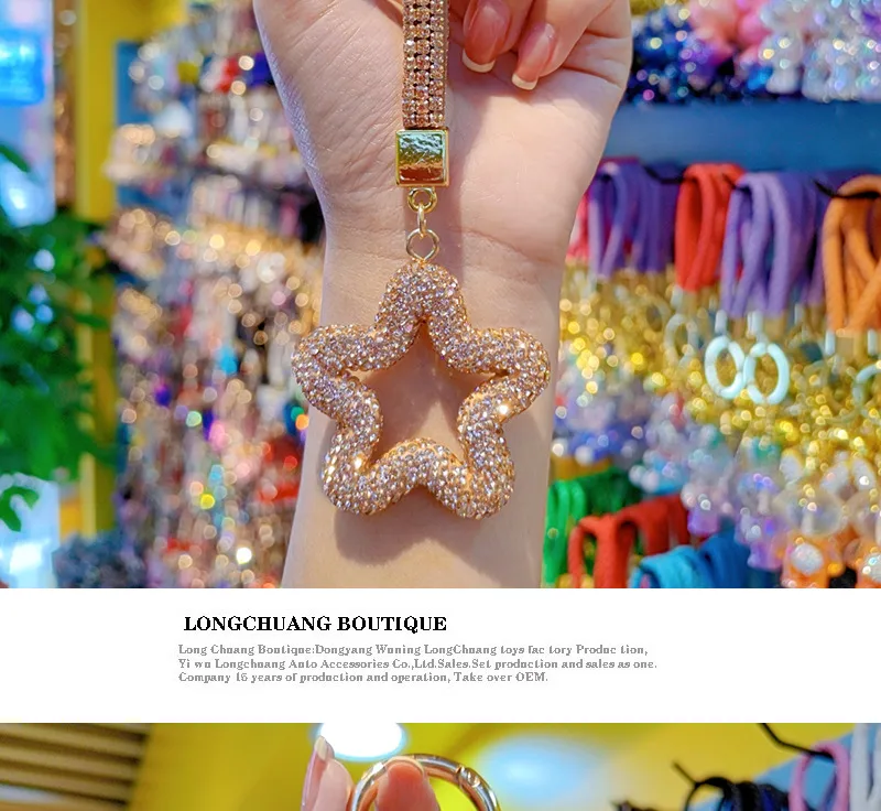 Pottery Clay Diamond Five-Pointed Star Car Chain Ring Lanyard Key Chain Pendant Couple Bag Hanging Small Gifts Wholesale display picture 3