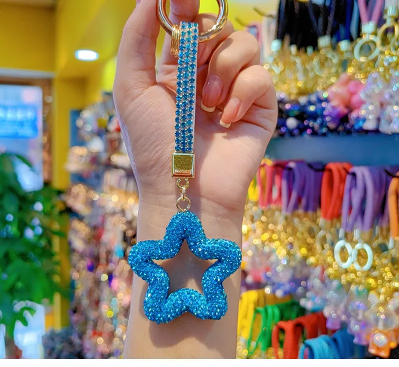 Pottery Clay Diamond Five-Pointed Star Car Chain Ring Lanyard Key Chain Pendant Couple Bag Hanging Small Gifts Wholesale display picture 4