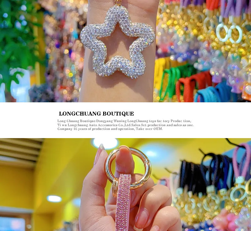 Pottery Clay Diamond Five-Pointed Star Car Chain Ring Lanyard Key Chain Pendant Couple Bag Hanging Small Gifts Wholesale display picture 5