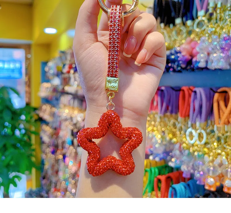 Pottery Clay Diamond Five-Pointed Star Car Chain Ring Lanyard Key Chain Pendant Couple Bag Hanging Small Gifts Wholesale display picture 6