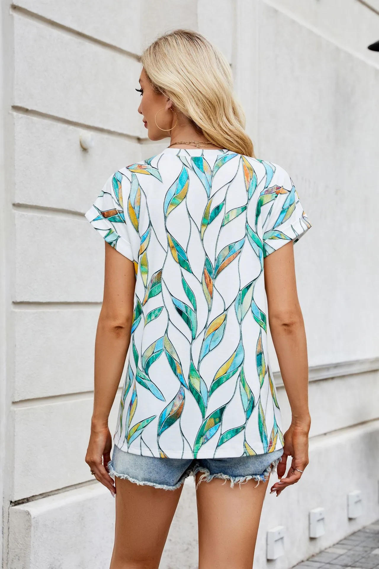 Europe And The United States  Foreign Trade  Spring Summer Summer Printed Round Neck Loose Short Sleeve T-shirt Top Women's In Stock display picture 7