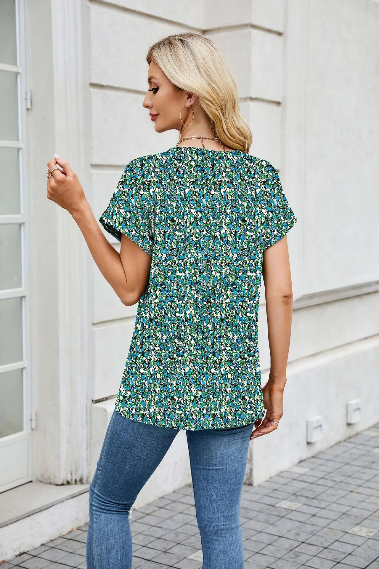 Europe And The United States  Foreign Trade  Spring Summer Summer Printed Round Neck Loose Short Sleeve T-shirt Top Women's In Stock display picture 19