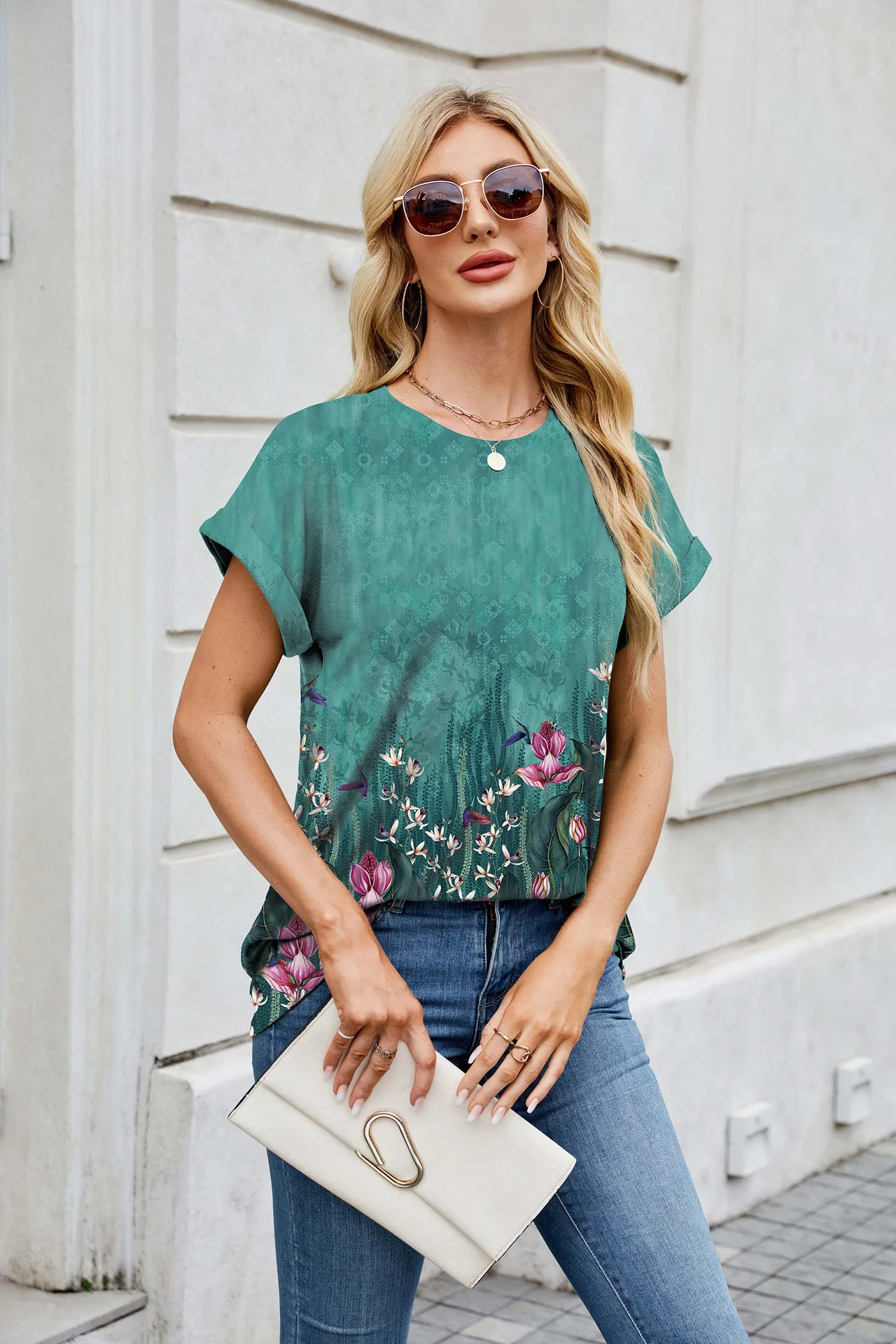 Europe And The United States  Foreign Trade  Spring Summer Summer Printed Round Neck Loose Short Sleeve T-shirt Top Women's In Stock display picture 20