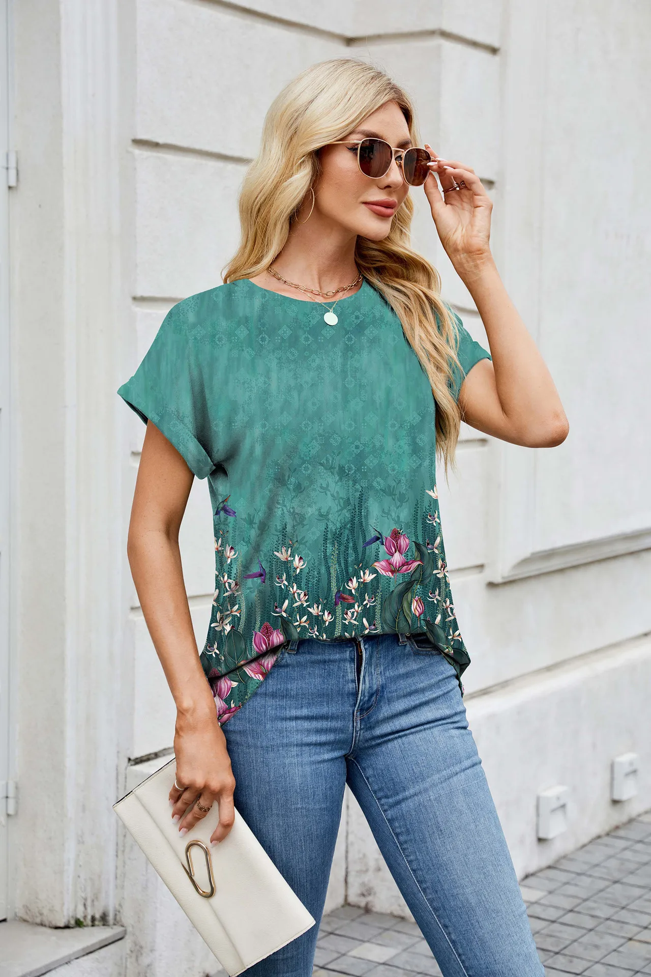 Europe And The United States  Foreign Trade  Spring Summer Summer Printed Round Neck Loose Short Sleeve T-shirt Top Women's In Stock display picture 21