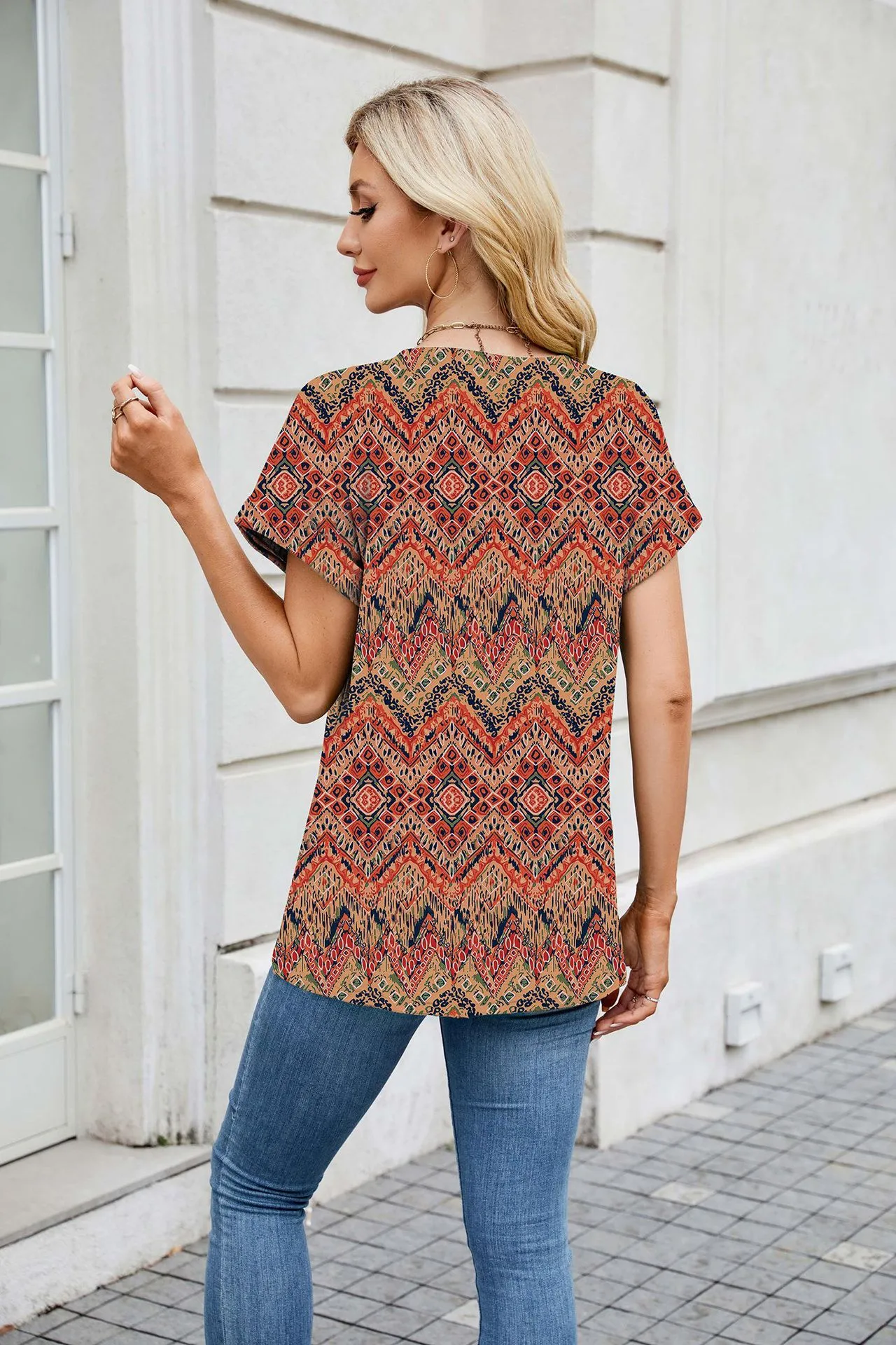 Europe And The United States  Foreign Trade  Spring Summer Summer Printed Round Neck Loose Short Sleeve T-shirt Top Women's In Stock display picture 31