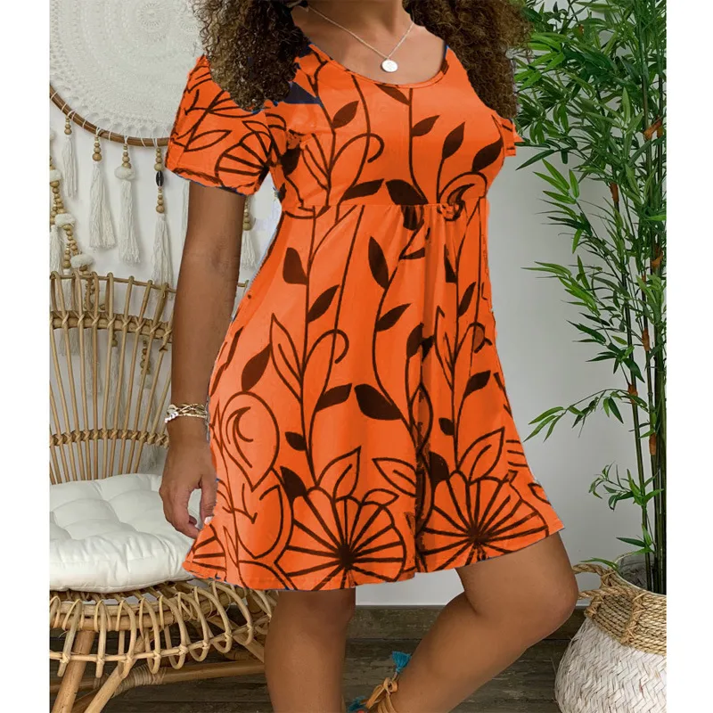 Wish  Hot Dress Summer  New   Skirt Summer Short-sleeved Printed Dress display picture 5