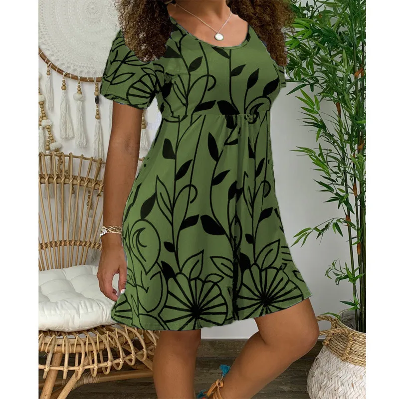 Wish  Hot Dress Summer  New   Skirt Summer Short-sleeved Printed Dress display picture 2