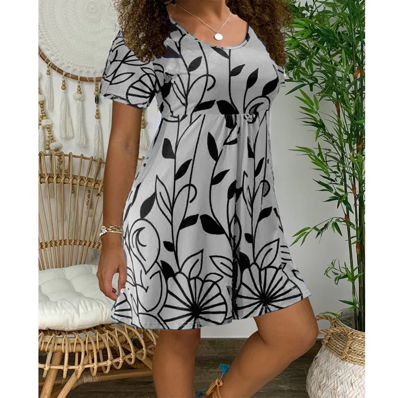 Wish  Hot Dress Summer  New   Skirt Summer Short-sleeved Printed Dress display picture 3
