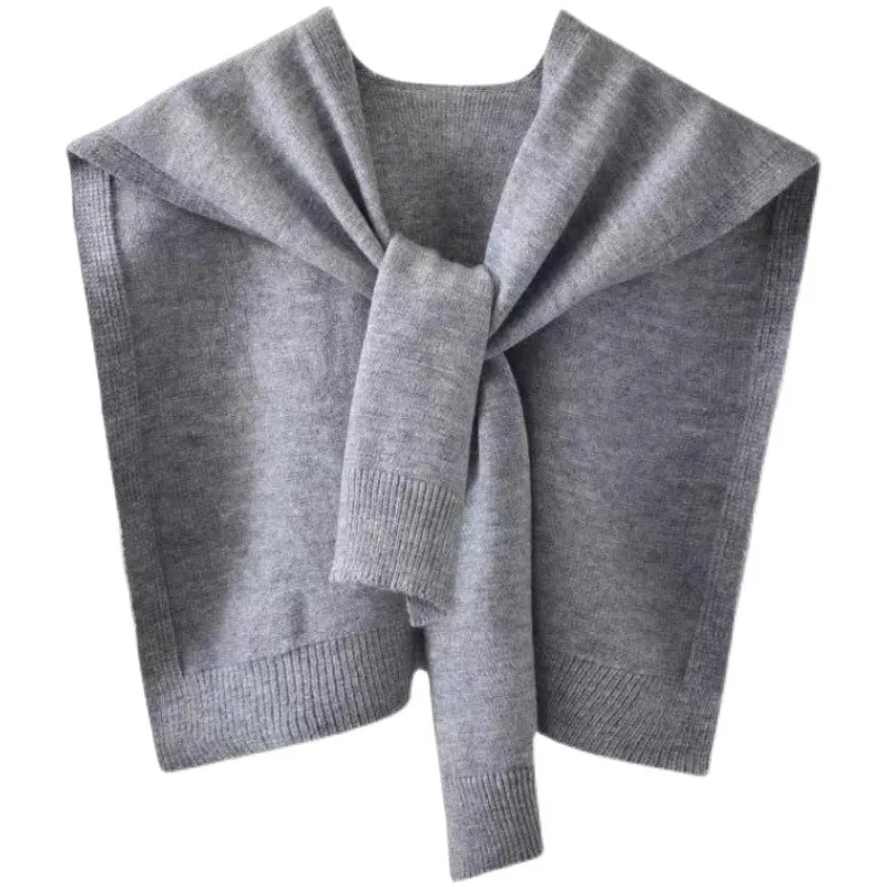 Knitted Shawl Women's Spring And Autumn Waistcoat Solid Color Shoulder Thin Cardigan Summer Knotted False Collar Scarf display picture 3