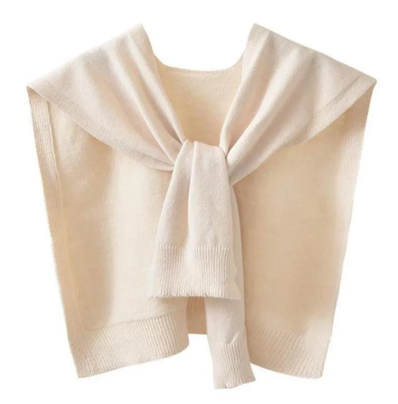 Knitted Shawl Women's Spring And Autumn Waistcoat Solid Color Shoulder Thin Cardigan Summer Knotted False Collar Scarf display picture 4