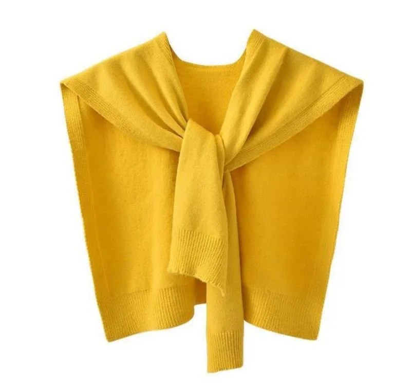 Knitted Shawl Women's Spring And Autumn Waistcoat Solid Color Shoulder Thin Cardigan Summer Knotted False Collar Scarf display picture 5