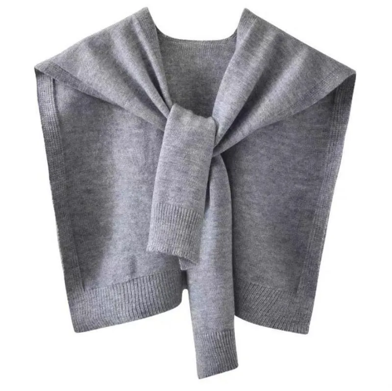 Knitted Shawl Women's Spring And Autumn Waistcoat Solid Color Shoulder Thin Cardigan Summer Knotted False Collar Scarf display picture 6