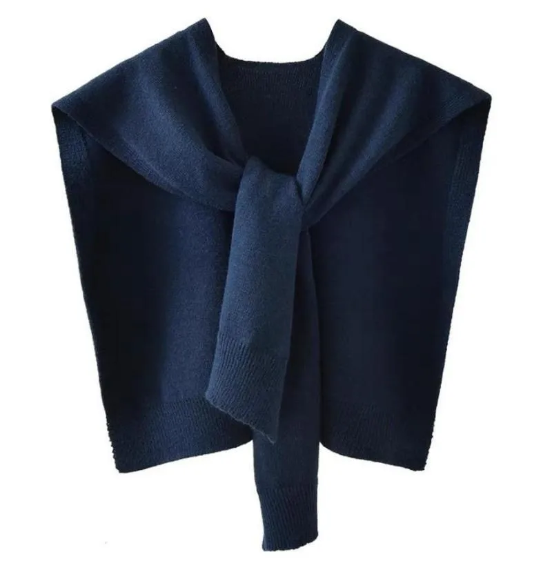 Knitted Shawl Women's Spring And Autumn Waistcoat Solid Color Shoulder Thin Cardigan Summer Knotted False Collar Scarf display picture 8