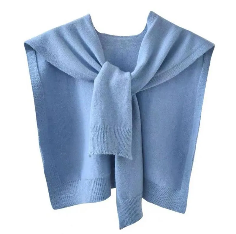 Knitted Shawl Women's Spring And Autumn Waistcoat Solid Color Shoulder Thin Cardigan Summer Knotted False Collar Scarf display picture 10