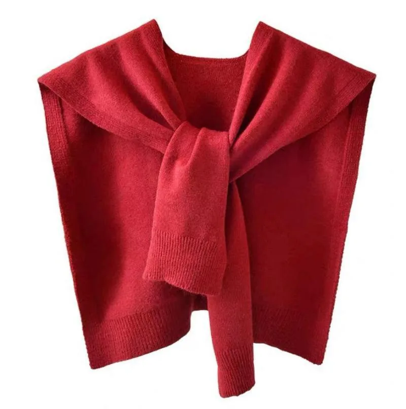 Knitted Shawl Women's Spring And Autumn Waistcoat Solid Color Shoulder Thin Cardigan Summer Knotted False Collar Scarf display picture 12