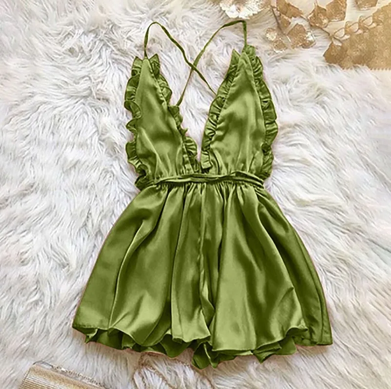 Foreign Trade Sexy Dress Deep V-Neck Hanging Neck Tether Backless Lingerie  Fashion Dress Pants display picture 3