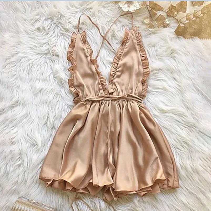 Foreign Trade Sexy Dress Deep V-Neck Hanging Neck Tether Backless Lingerie  Fashion Dress Pants display picture 6