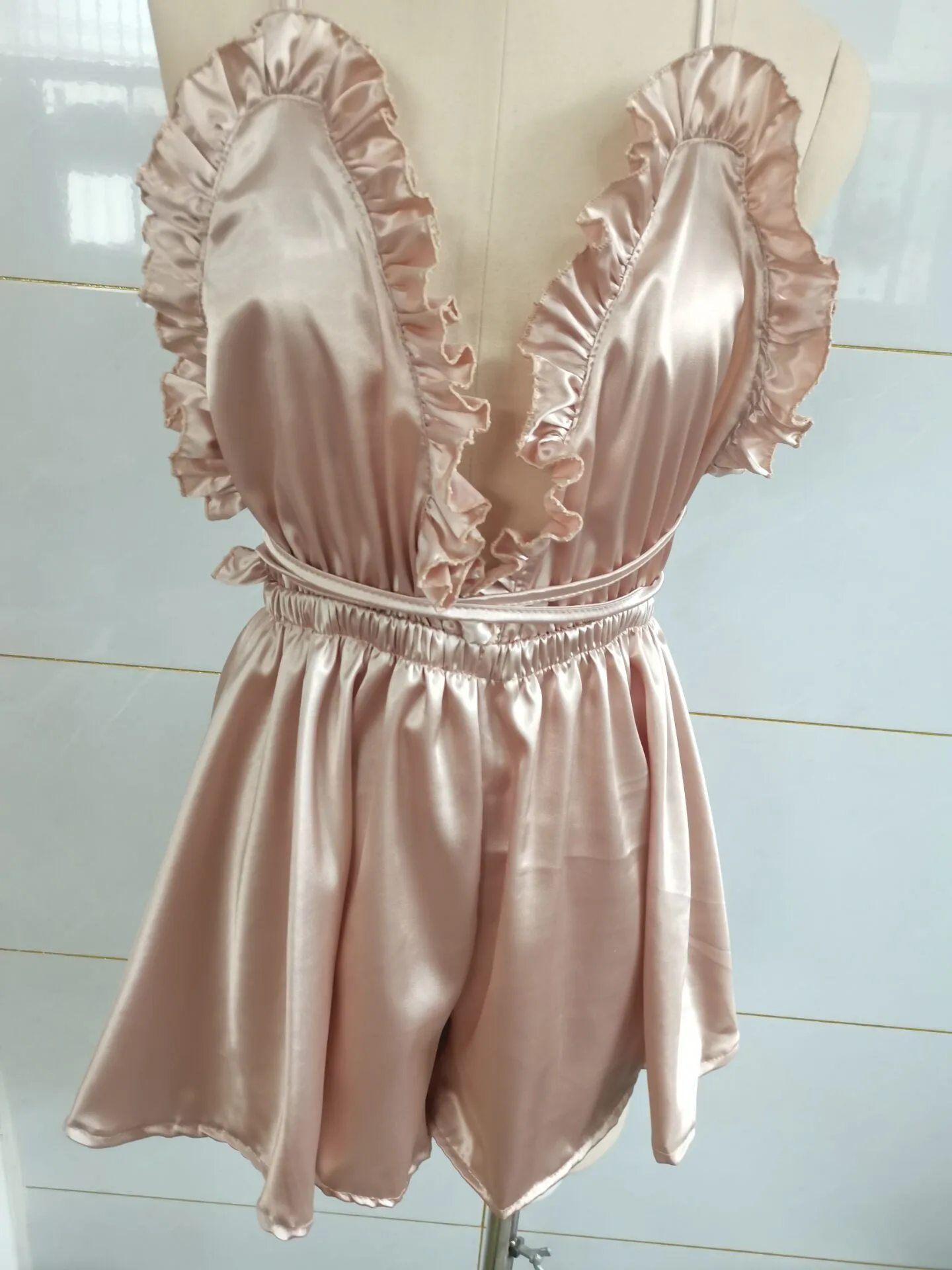Foreign Trade Sexy Dress Deep V-Neck Hanging Neck Tether Backless Lingerie  Fashion Dress Pants display picture 1