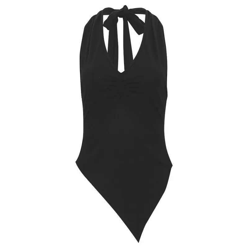 W222TP  Street  Summer New Solid Color Sleeveless Neck Lace-up Slim-fit Irregular Vest Top display picture 9