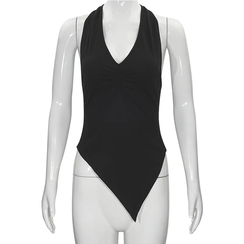 W222TP  Street  Summer New Solid Color Sleeveless Neck Lace-up Slim-fit Irregular Vest Top display picture 10