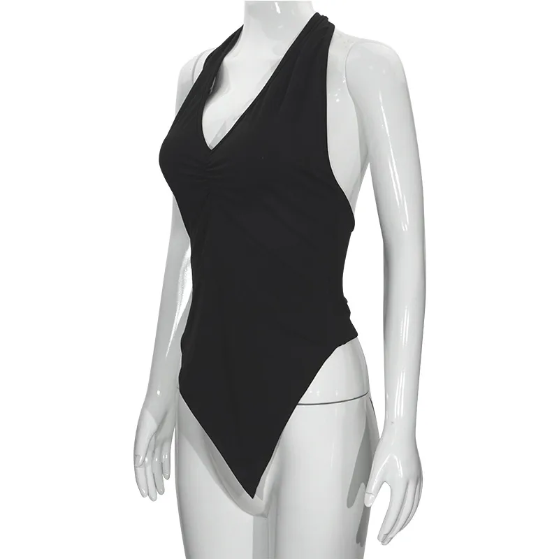 W222TP  Street  Summer New Solid Color Sleeveless Neck Lace-up Slim-fit Irregular Vest Top display picture 11