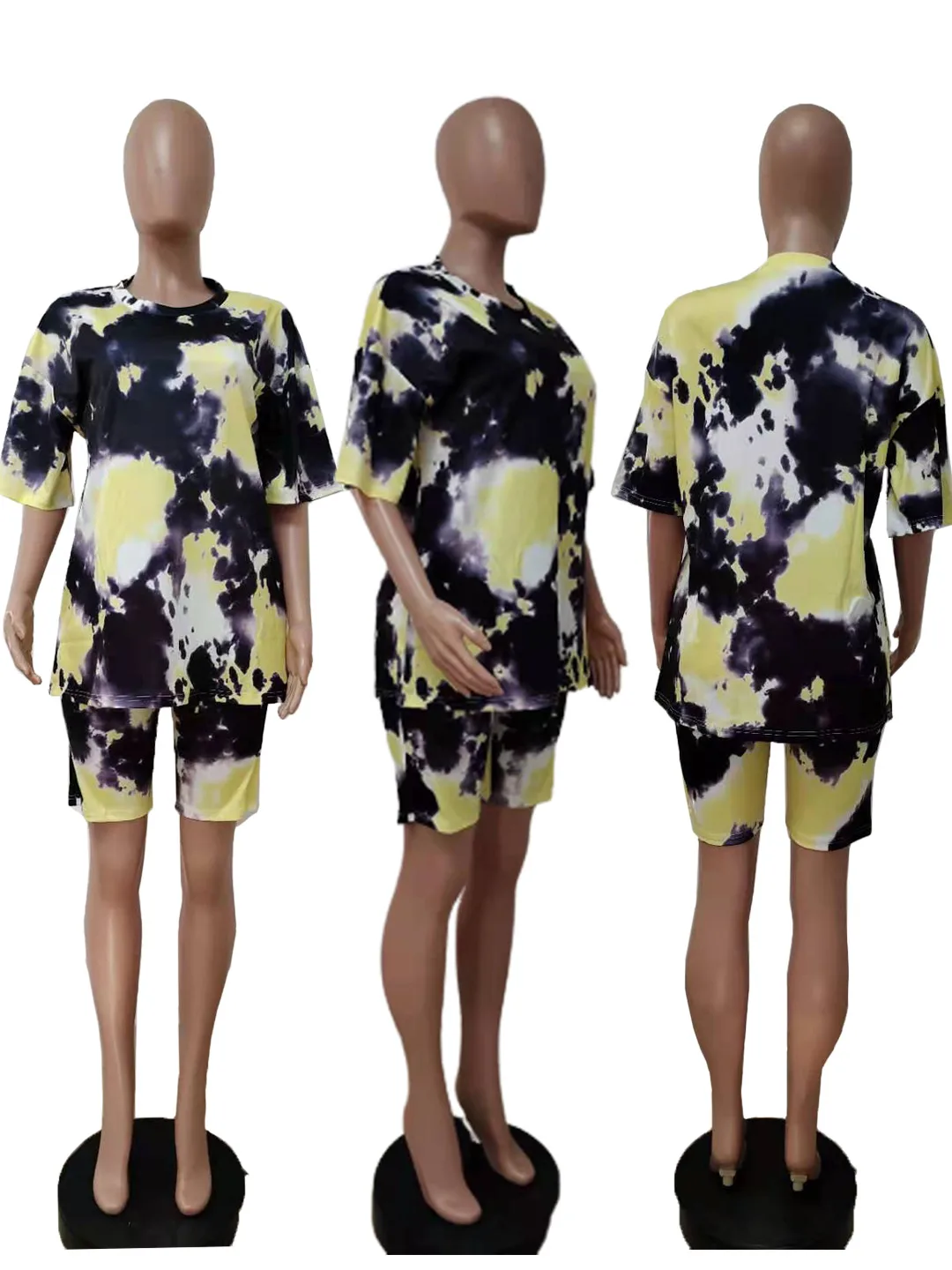 LD8862 Summer New  Women's Tie-dye Suit  Short-sleeved Shorts Splash-ink Printing Suit display picture 11