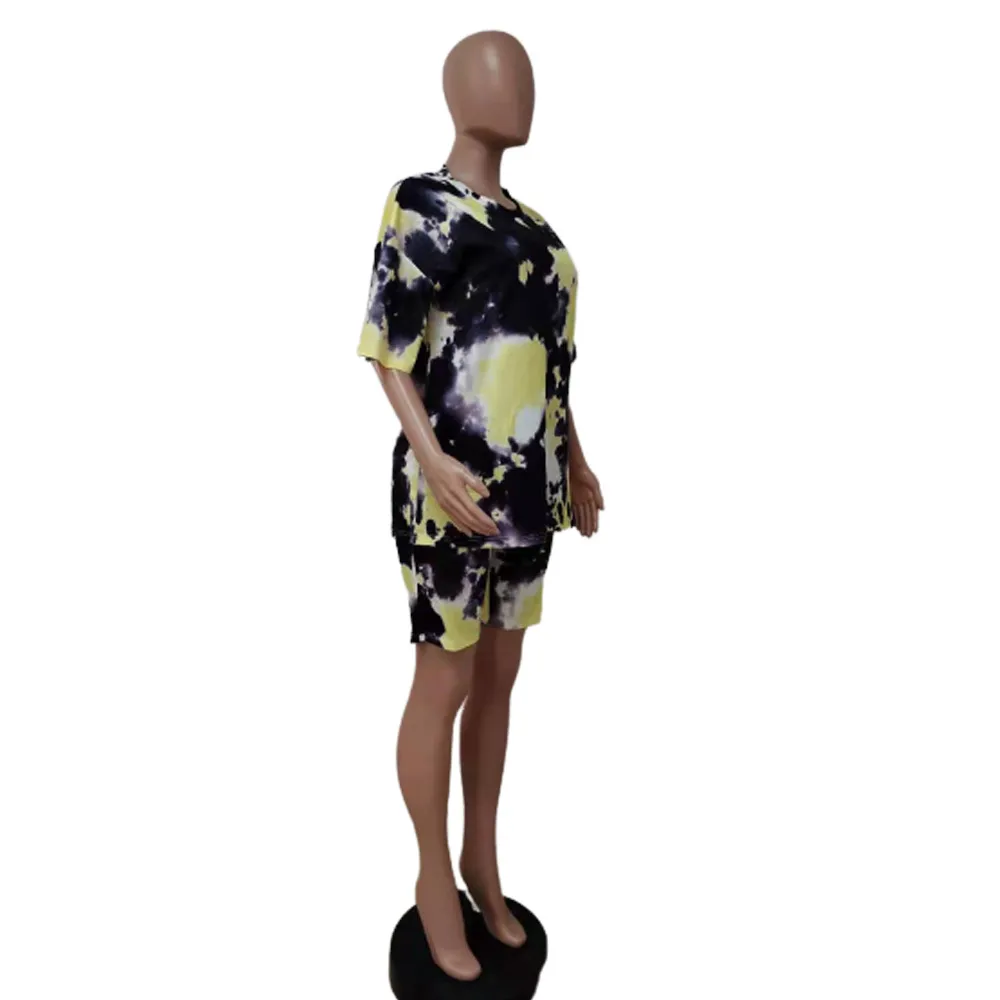 LD8862 Summer New  Women's Tie-dye Suit  Short-sleeved Shorts Splash-ink Printing Suit display picture 13