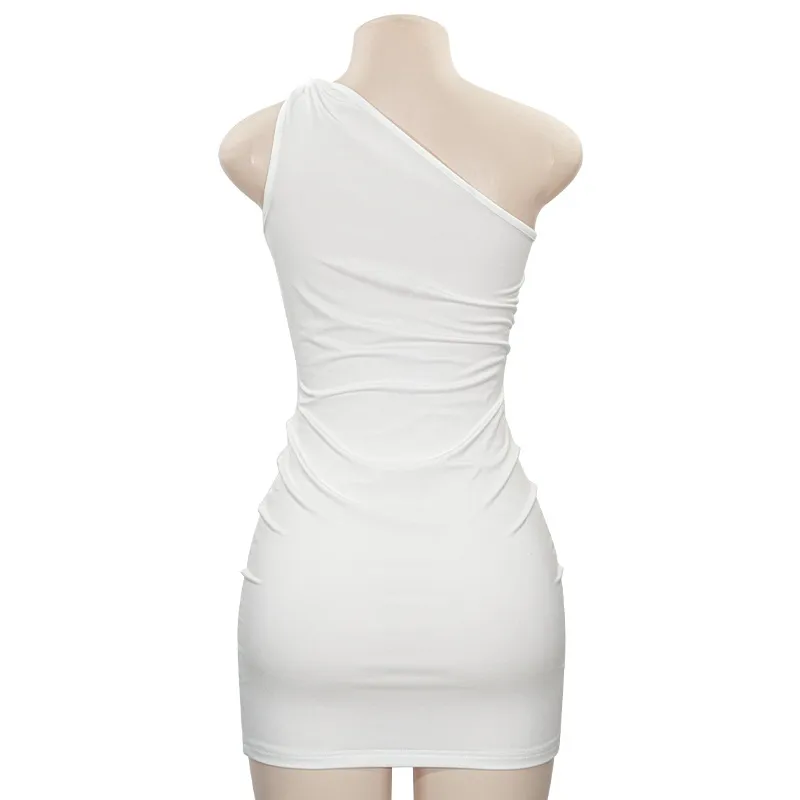 L259DS Europe And The United States   New Solid Color Sleeveless One-sided Oblique Shoulder Short Slim Hip Women's Dress display picture 12