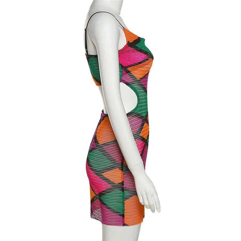 W081DS    Spring And Summer New Sleeveless Pullover Rhombus Color Sling Backless Slim Fit Dress display picture 9