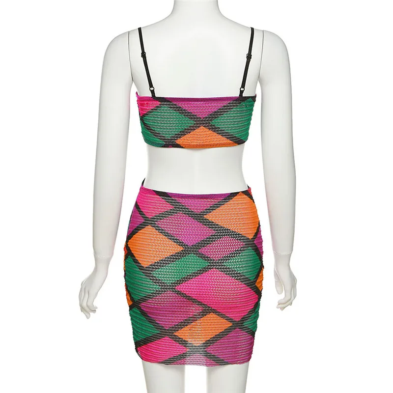 W081DS    Spring And Summer New Sleeveless Pullover Rhombus Color Sling Backless Slim Fit Dress display picture 10