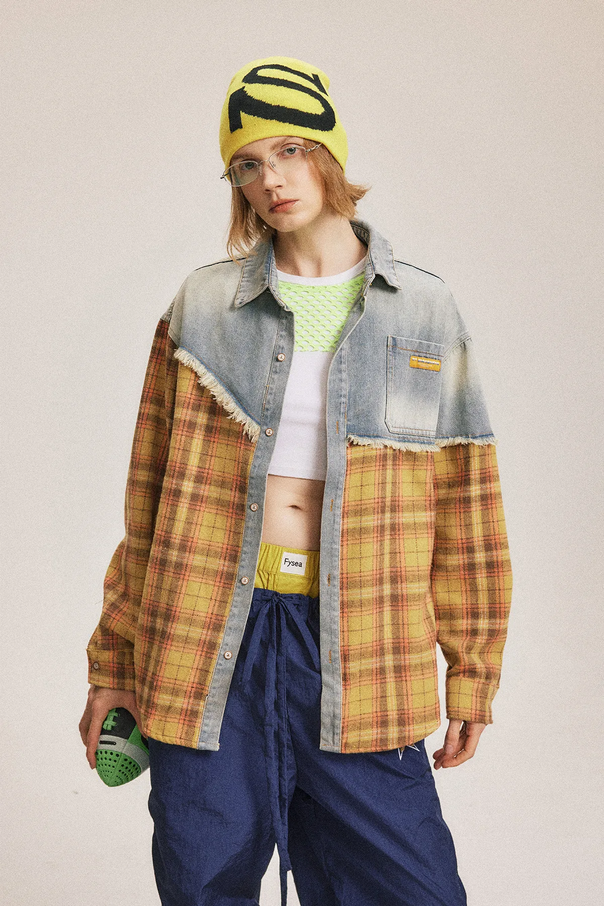 Jiayiku Men's  Autumn And Winter New American Retro Ins Tide Washed Damaged Denim Stitching Design Shirt display picture 2