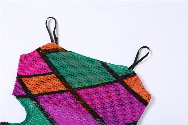 W081DS    Spring And Summer New Sleeveless Pullover Rhombus Color Sling Backless Slim Fit Dress display picture 11