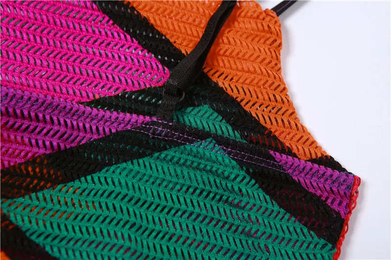 W081DS    Spring And Summer New Sleeveless Pullover Rhombus Color Sling Backless Slim Fit Dress display picture 12