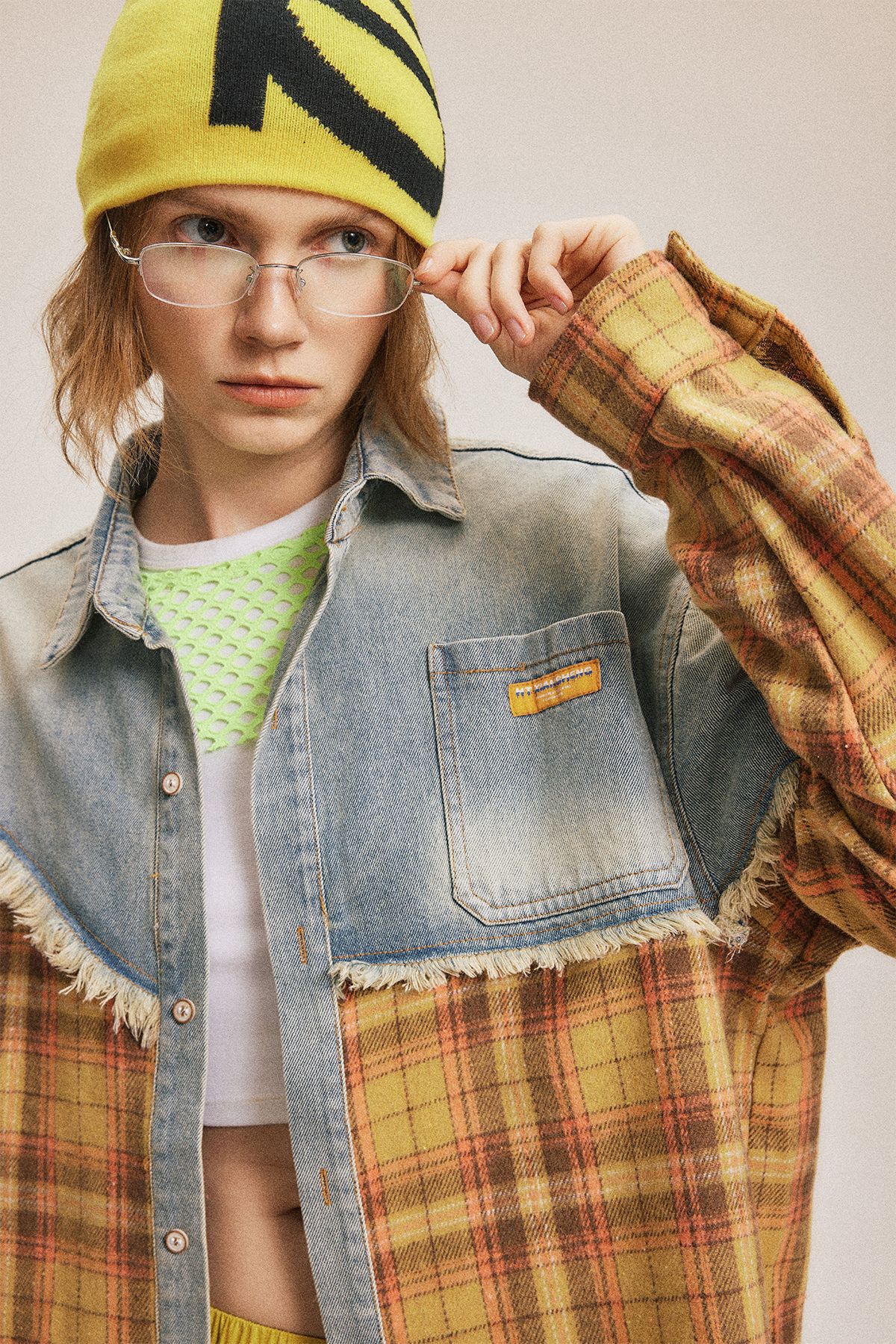 Jiayiku Men's  Autumn And Winter New American Retro Ins Tide Washed Damaged Denim Stitching Design Shirt display picture 4