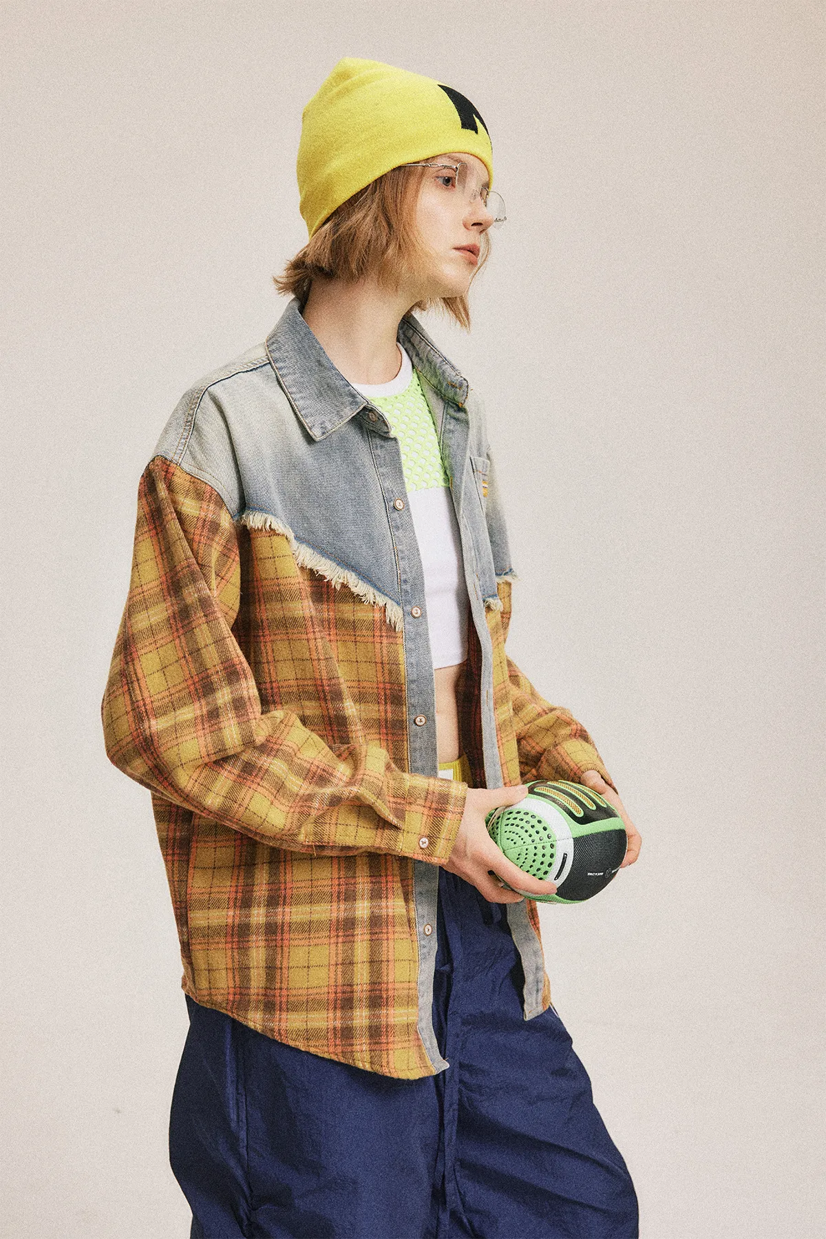 Jiayiku Men's  Autumn And Winter New American Retro Ins Tide Washed Damaged Denim Stitching Design Shirt display picture 5