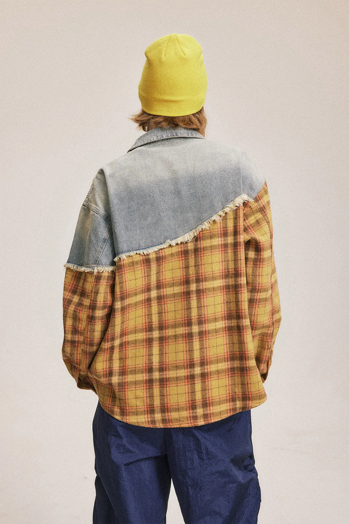 Jiayiku Men's  Autumn And Winter New American Retro Ins Tide Washed Damaged Denim Stitching Design Shirt display picture 7