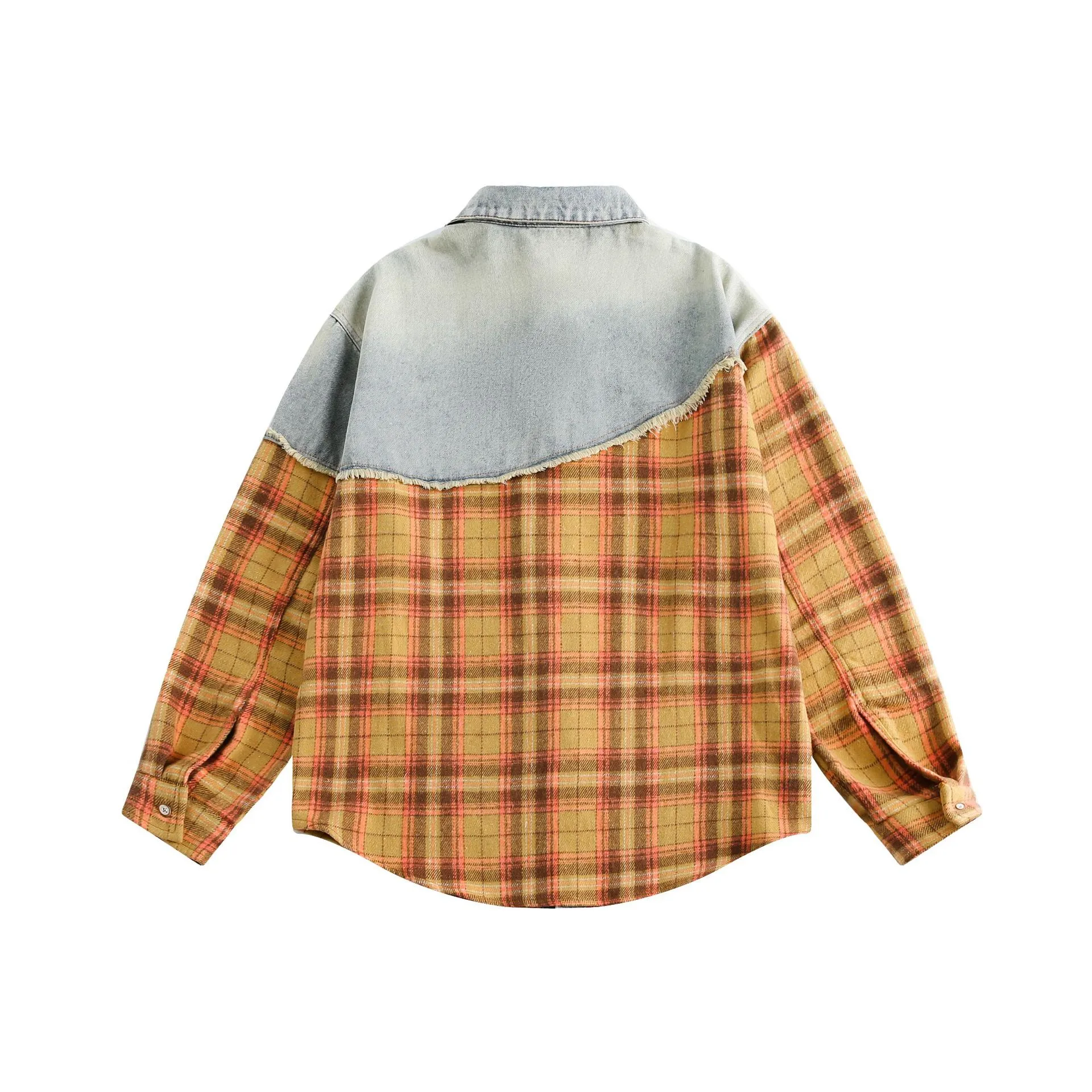 Jiayiku Men's  Autumn And Winter New American Retro Ins Tide Washed Damaged Denim Stitching Design Shirt display picture 15