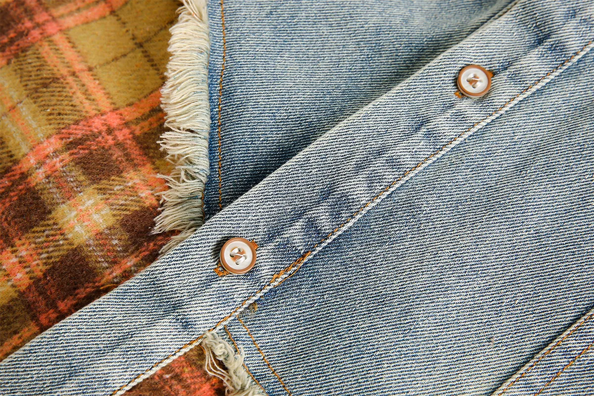 Jiayiku Men's  Autumn And Winter New American Retro Ins Tide Washed Damaged Denim Stitching Design Shirt display picture 17