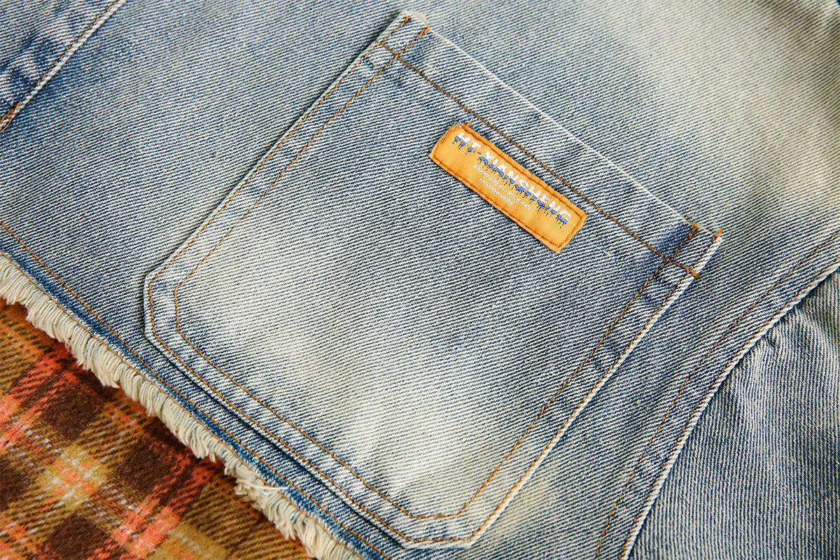 Jiayiku Men's  Autumn And Winter New American Retro Ins Tide Washed Damaged Denim Stitching Design Shirt display picture 18