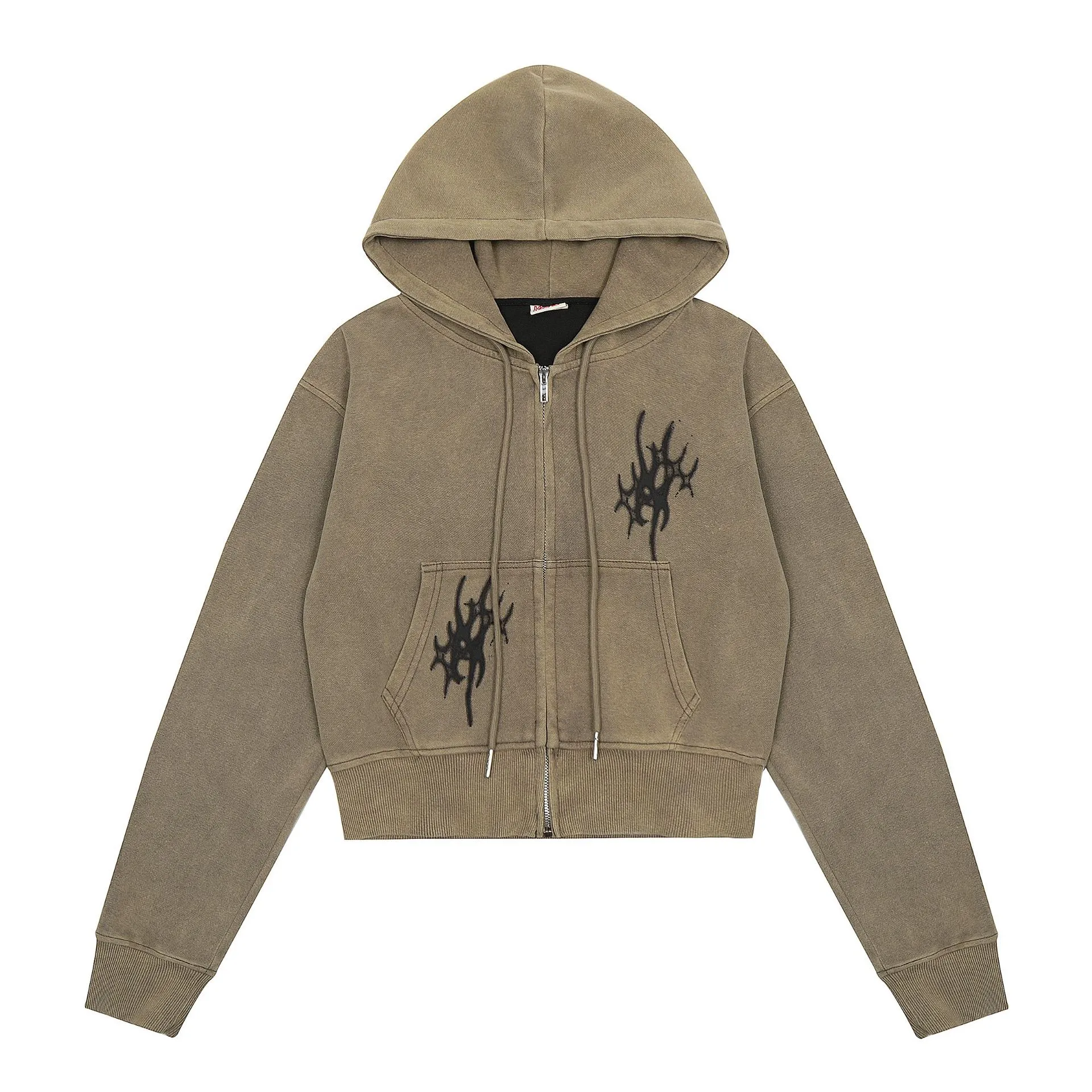 Jiayiku Women's Clothing  Autumn American Style Retro Personalized Street Fashion Washed Distressed Zipper Cardigan Hoodie Short display picture 5